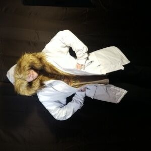 Clandestino‎ Faux Fur  Parka Parka Women's XL White Brown 100% Cotton Super Soft